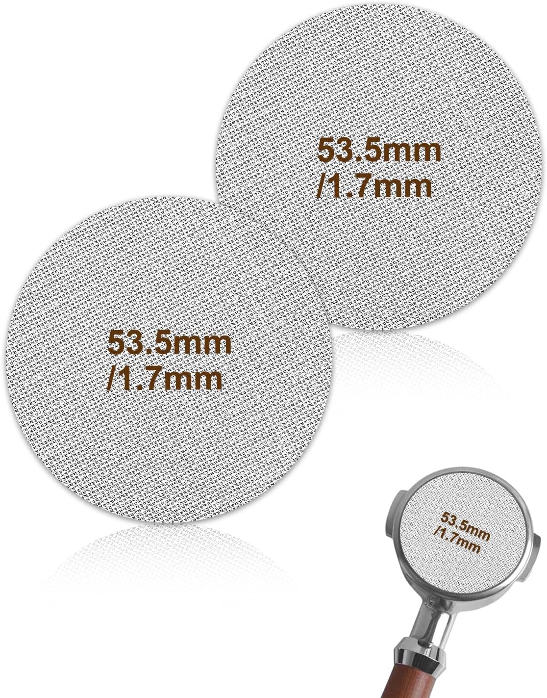 53.5mm Puck Screen, Espresso Filter Screen Premium 316 Stainless Steel Reusable Filter 2 Pack - 1.7mm Thickness 150μm