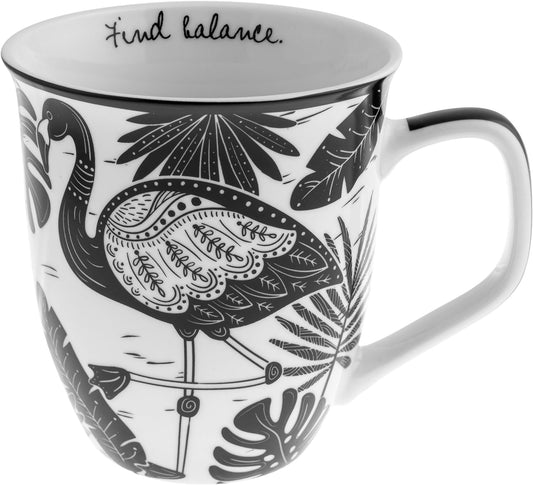 Karma Gifts 14 oz Black and White Boho Mug Flamingo - Cute Coffee and Tea Mug - Ceramic Coffee Mugs for Women and Men