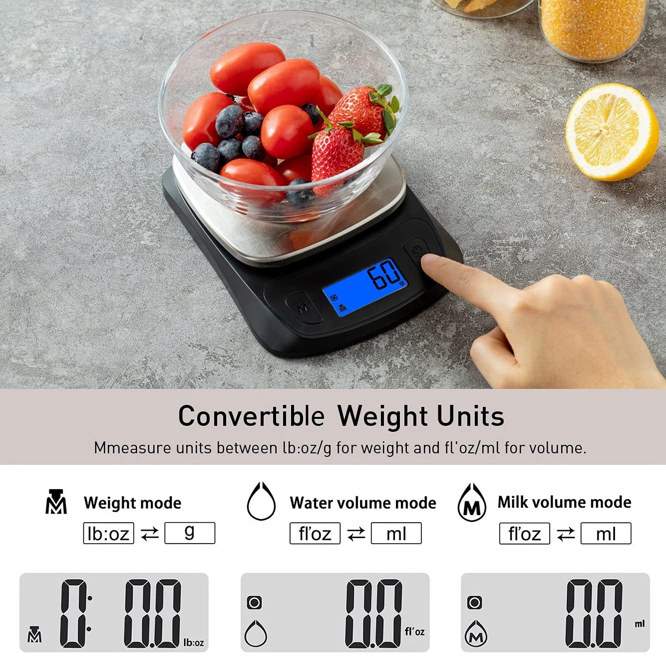 NUTRI FIT Ultra Slim Kitchen Scale Digital Food Weight Scale for Baking Cooking in Grams and Ounces Tare & Backlit LCD Display 11lb 5kg Capacity- Black/Stainless Steel
