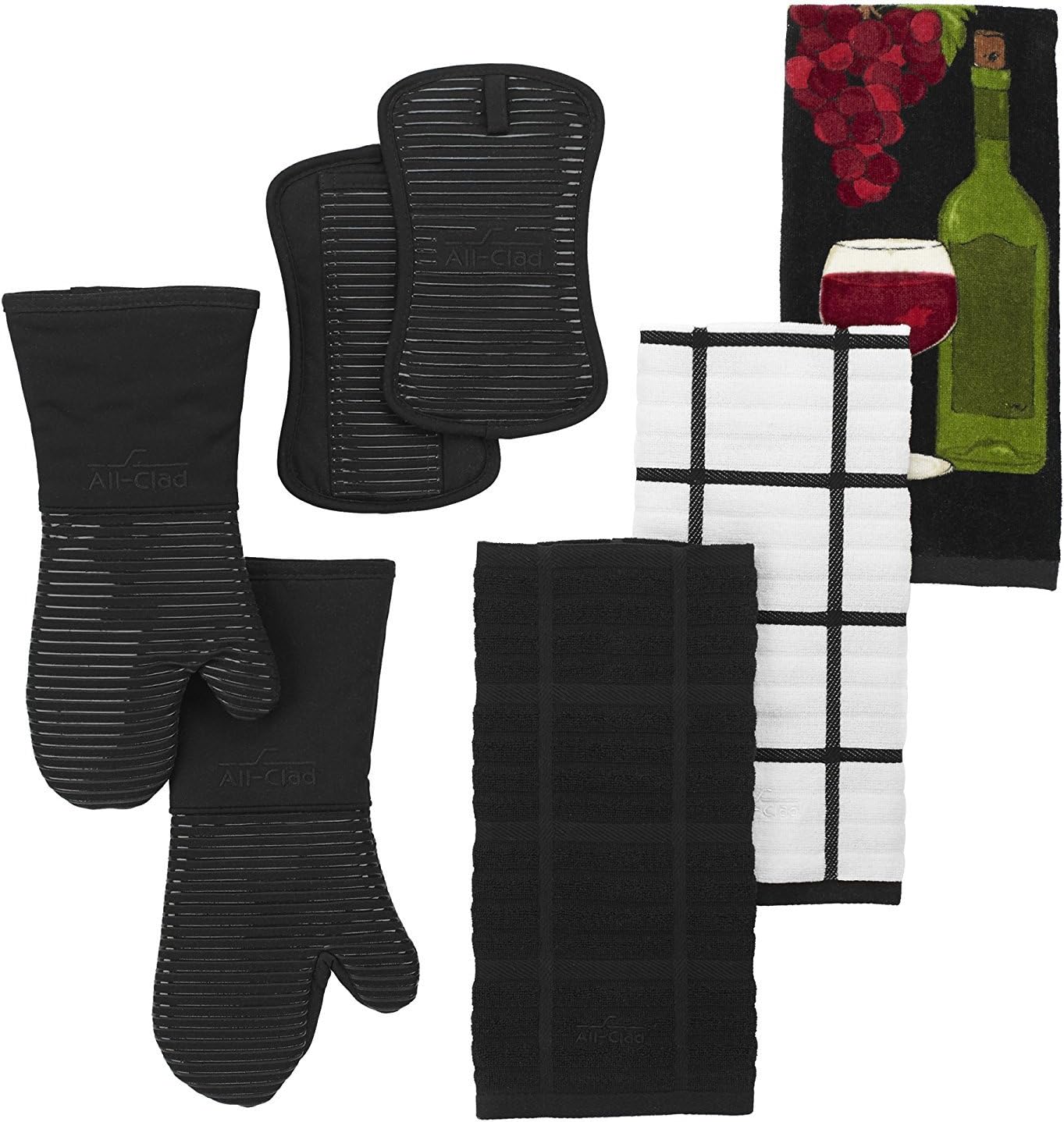 All-Clad Silicone Oven Mitts: Heat Resistant up to 500 Degrees - 100% Cotton & Silicone, 14"x7" Oven Mitt for Kitchen and Barbecue, 2-Pack, Black