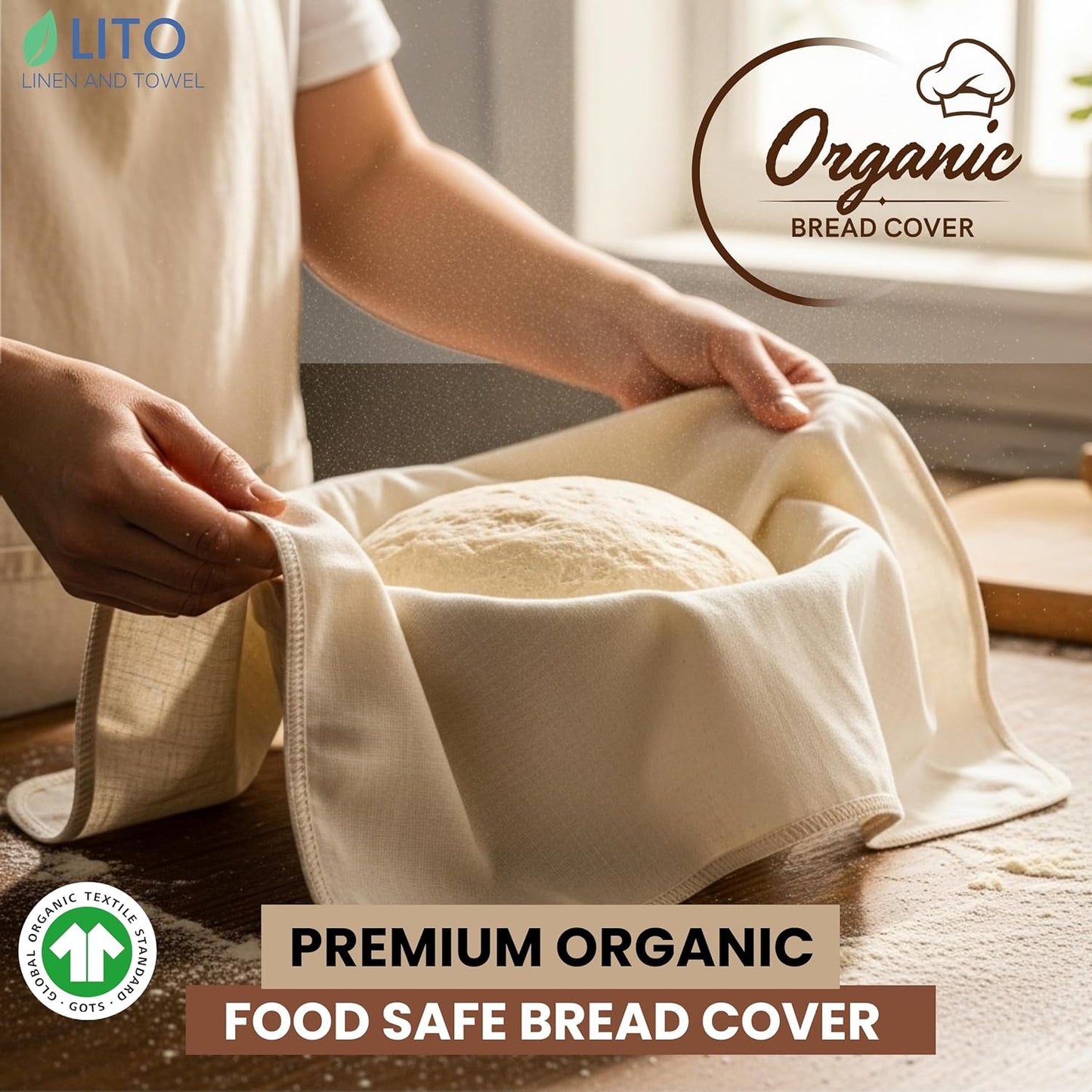LITO LINEN AND TOWEL Flour Sack Towels for Bread Dough Proofing – Unbleached, Thick Cotton Baking Cloth for Baguettes, Ciabatta, Pastry – Reusable, 28"x28", 3-Pack