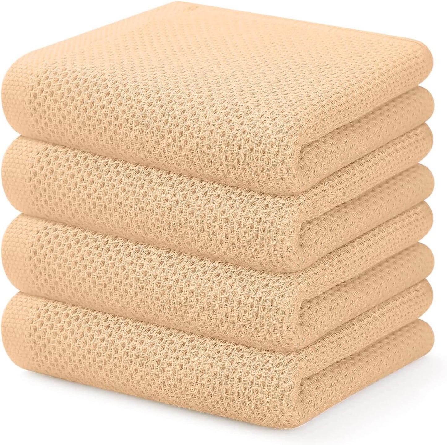 Kitinjoy 100% Cotton Waffle Weave Kitchen Towels (13 X 28 Inches, Apricot), 4-Pack Super Soft and Absorbent Dish Towel for Drying Dishes, Kitchen Hand Towels
