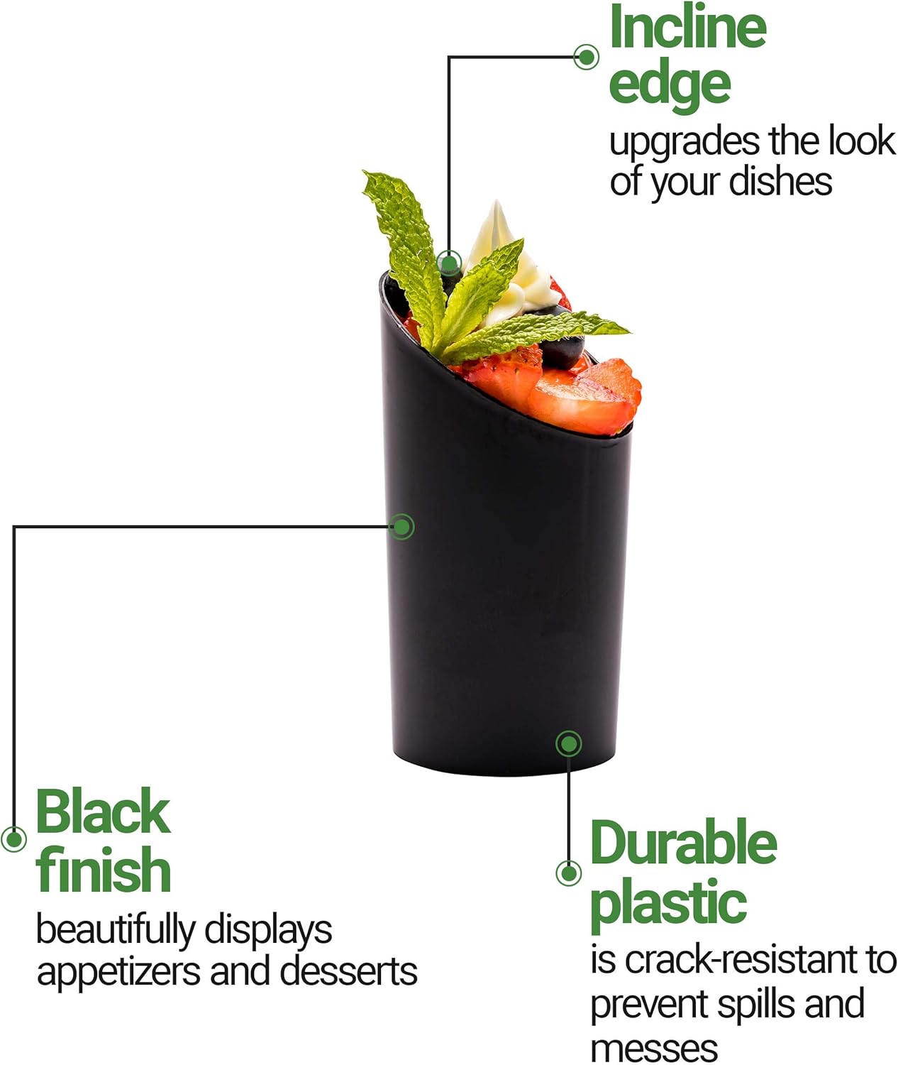 Restaurantware 3 Ounce Shot Glasses 100 Round Incline Cups - With Black Finish Disposable Plastic Shot Glasses For Serving Samples At Wedding Banquets And Catered Events