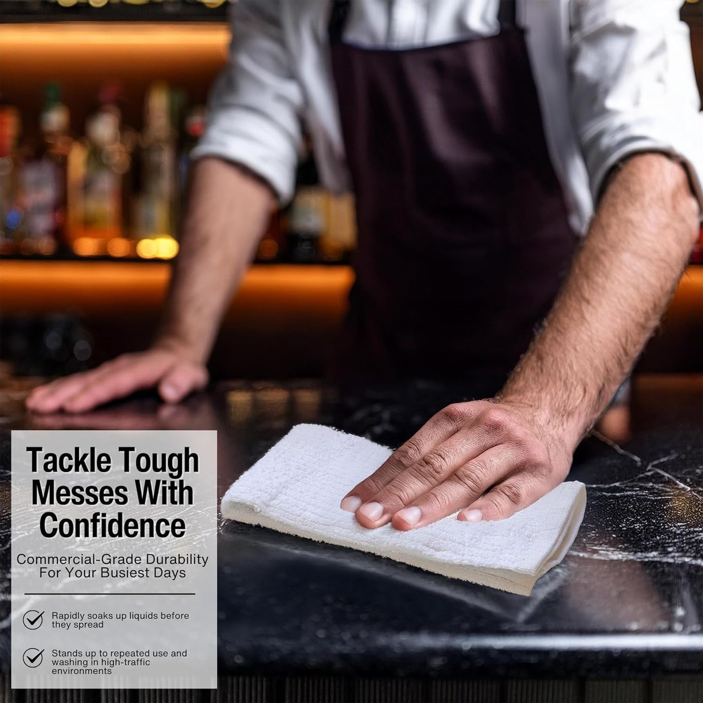 Bar Mop Cleaning Kitchen Dish Cloth Towels 12" x 12", 100% Cotton, Machine Washable, Everyday Kitchen Basic Utility Bar Mop Dishcloth Set of 24, White