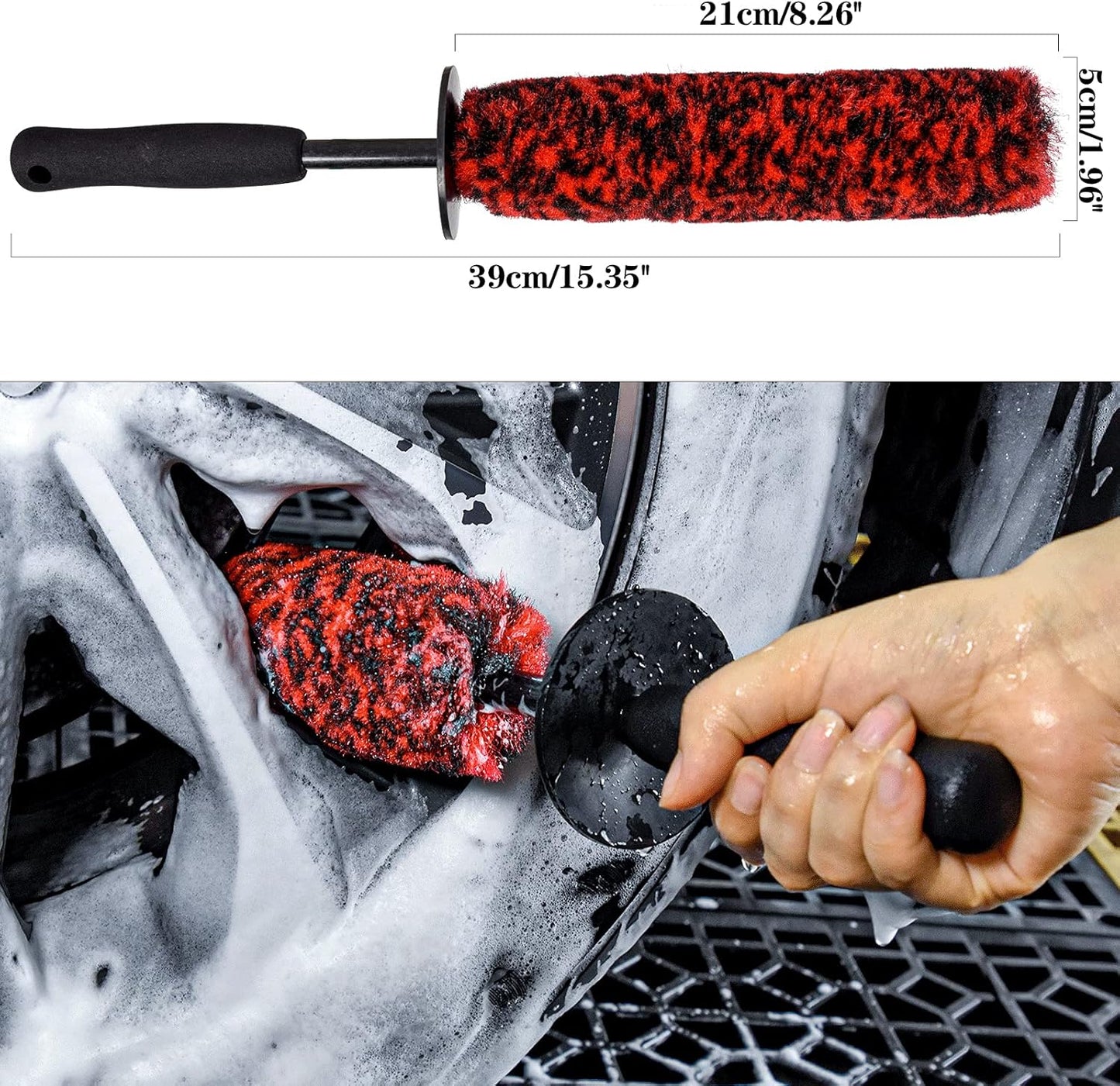 3 Pcs Soft Wheel Brushes for Cleaning Wheels Kit - 1x Synthetic Soft Car Wheel Rim Brush，1x Long Handle Cleaning Brush and 1x Car Detail Brush, Clean Dirty Wheel…