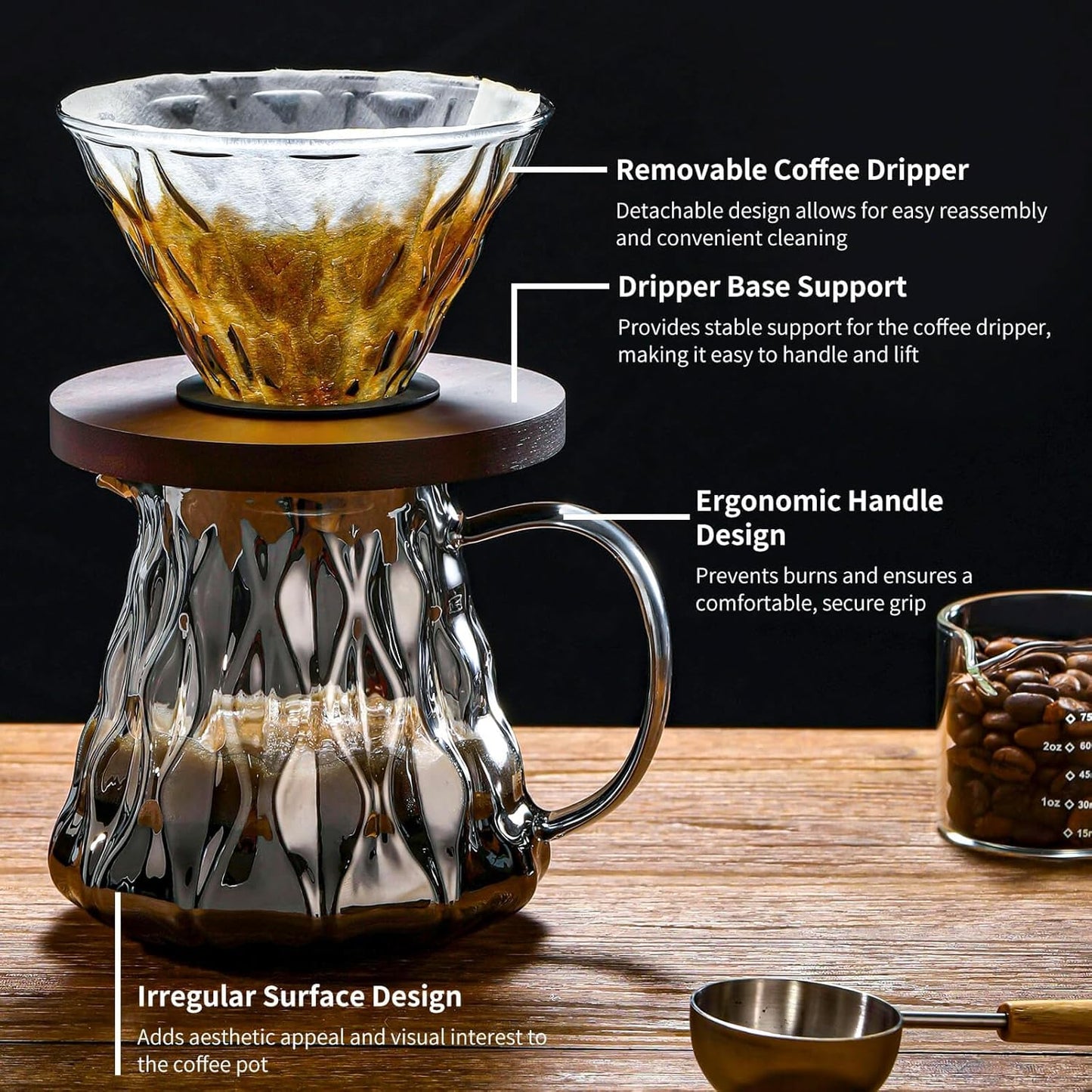 Unbreakable - Pour Over Coffee Maker 650ML/22OZ, Heat Resistant Borosilicate Glass Dripper with Filter Holder, BPA-Free Manual Coffee Brewer for Home and Office Use