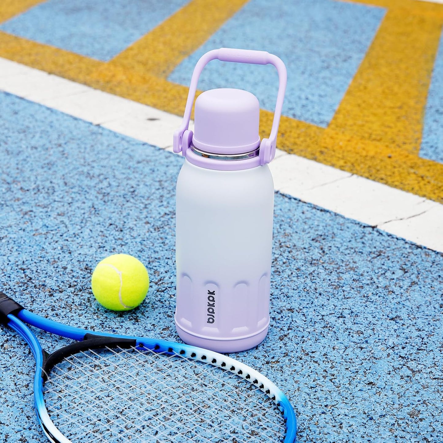 BJPKPK Insulated Water Bottle 50oz Stainless Steel Water Bottles Disherwahser Safe with Handle and Lid Travel Metal Thermos,Light Pink