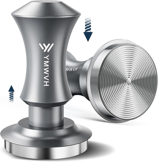 Espresso Tamper 53.3mm, YMWVH Premium Barista Espresso Coffee Tamper Silver with Dual Spring Loaded 100% Stainless Steel Ripple Base, Constant 30lb, Compatible with Breville 54mm Portafilter