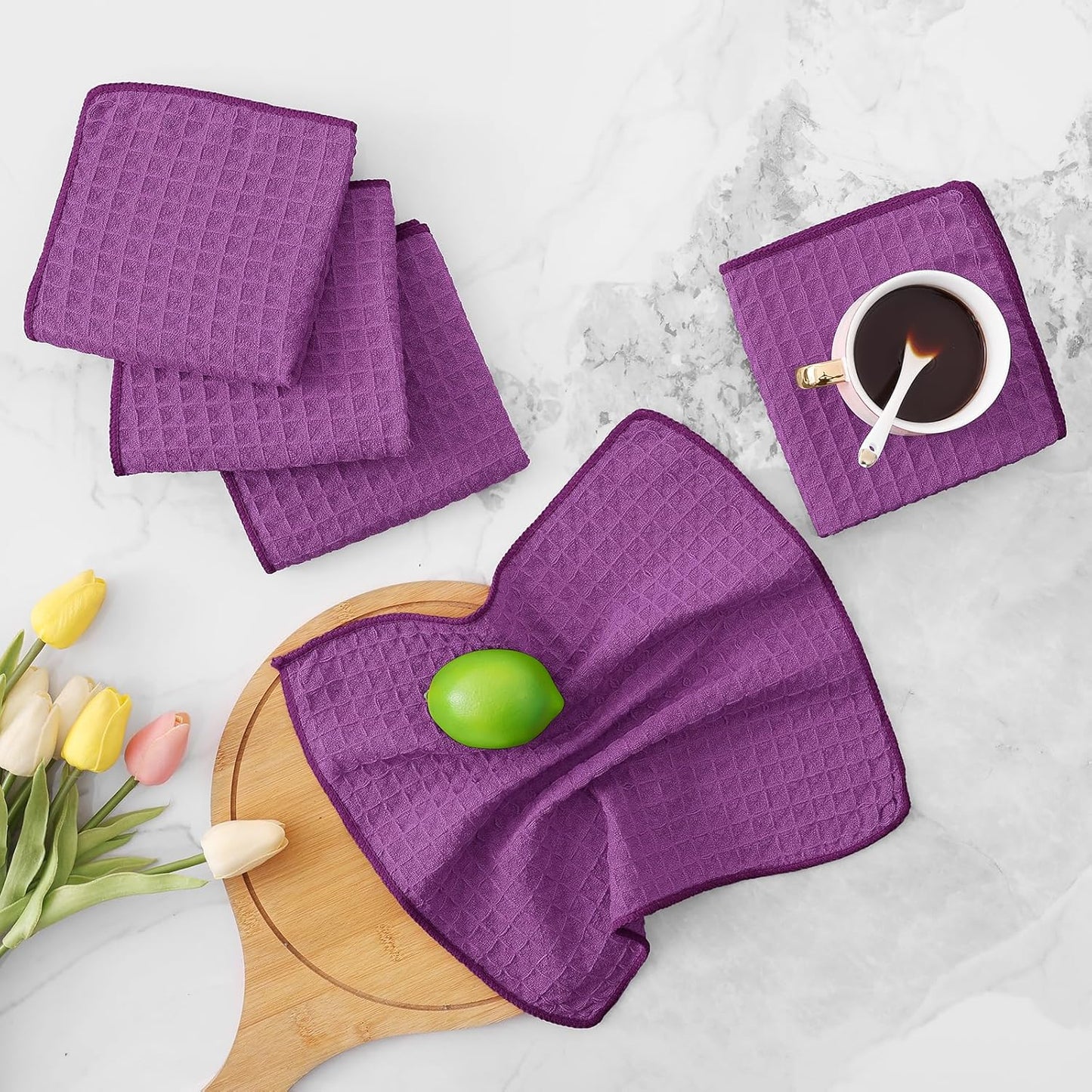 Homaxy Microfiber Waffle Weave Kitchen Dish Cloths, 12 x 12 Inch Ultra Absorbent and Solid Color Dish Towels for Kitchen Fast Drying Dishcloth for Washing Dishes, 8 Pack, Purple