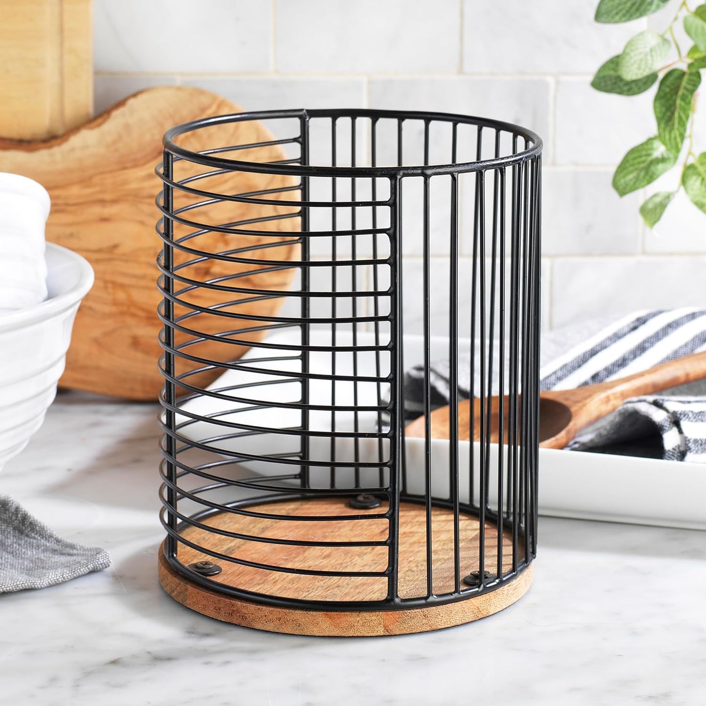 MosJos Coffee Pod Storage Holder, Metal Wire Basket with Wood Base, Countertop Coffee Capsule Organizer (89357)