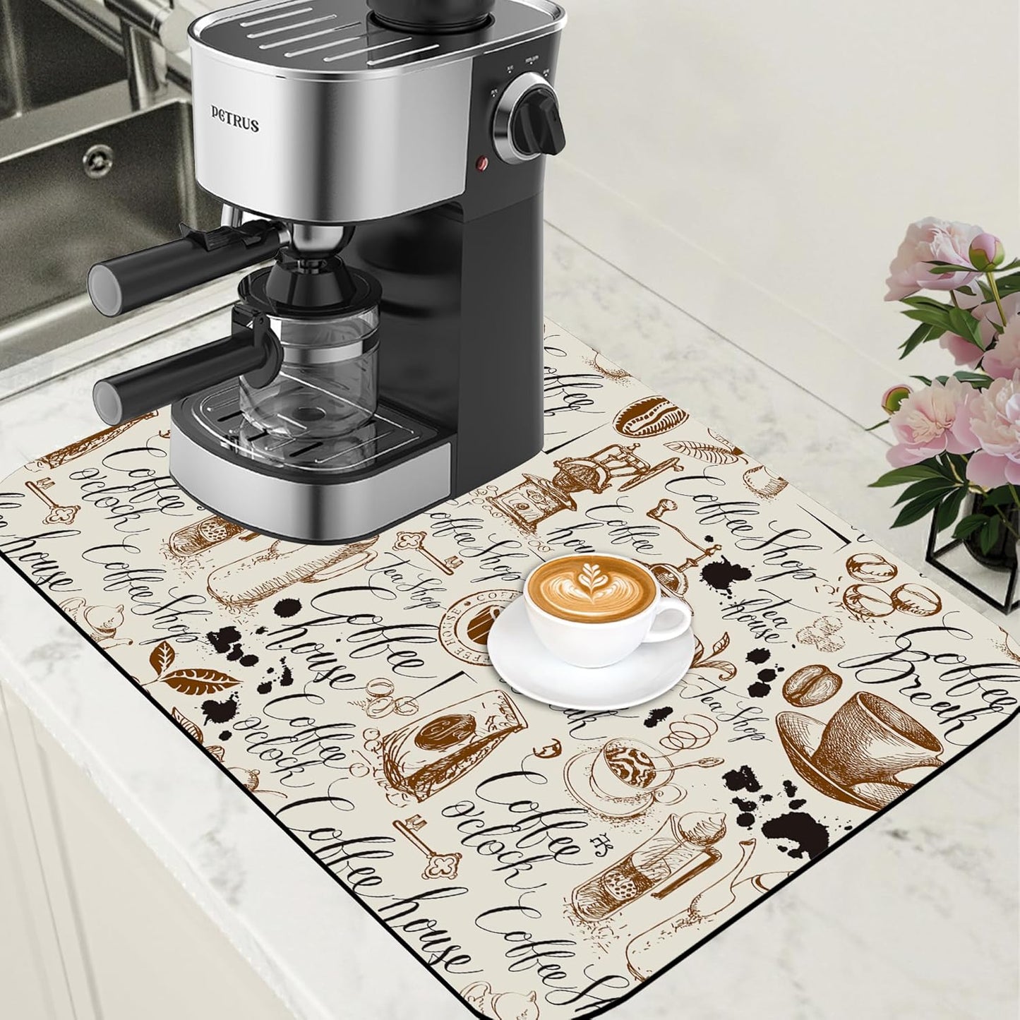 Dish Drying Mat Coffee House Coffee Bar Mat for Countertop Absorbent Rubber Backed Hide Stain Dish Drainer Rack Pad Espresso Machine Cafe Table Dining Room Decoration 15.7 x 23.6 Inch