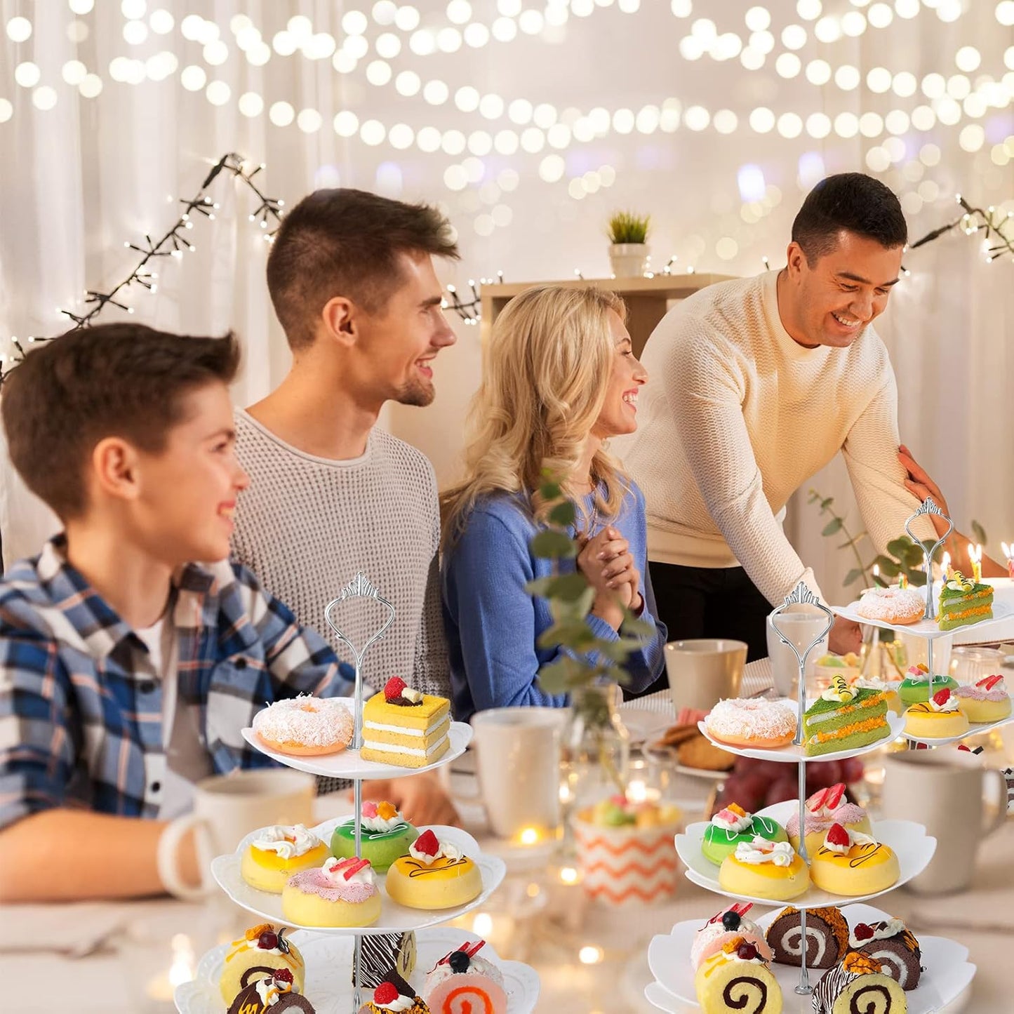 Sawysine 6 Pack 3 Tiers Dessert Stand Plastic Cupcake Stand Serving Trays Cupcake Display Stand Cookie Tray for Party and Platter for Home(Silver)