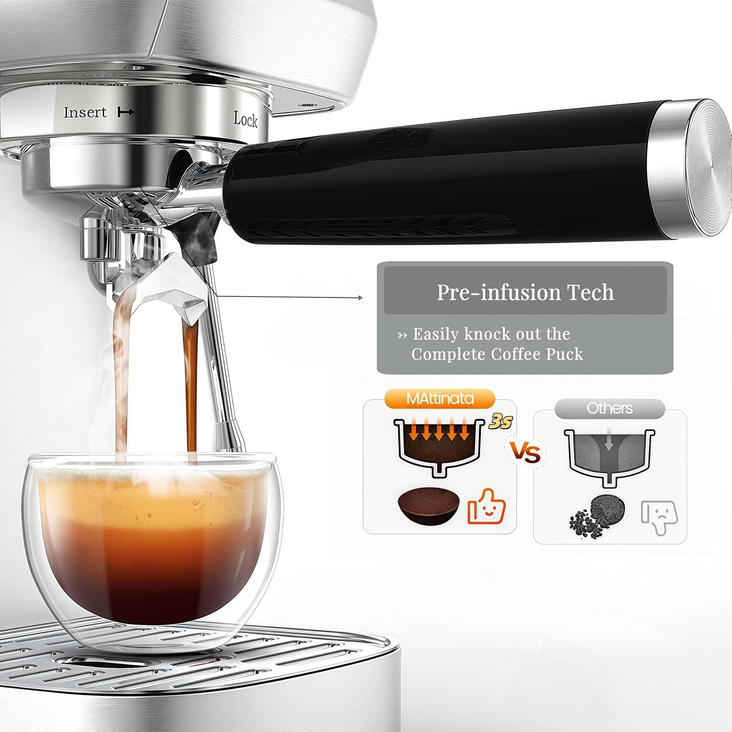 Espresso Machine 20 Bar, Espresso Coffee Maker with Professional Milk Frother Steam Wand for Cappuccino & Latte, 49oz Removable Water Tank for Home, Stainless Steel