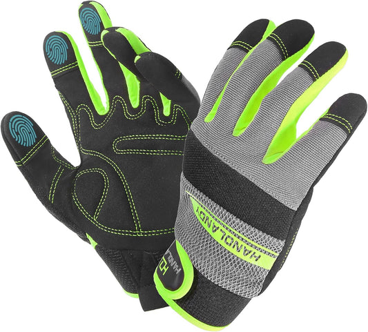 HANDLANDY Work Gloves for Men & Women, Utility Mechanic Working Gloves Touch Screen, Flexible Yard Work Gloves