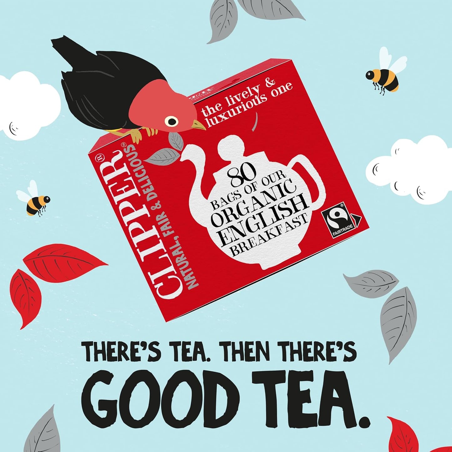 Clipper Tea, English Breakfast Assam Blend, Fairtrade, Organic, Plant-Based, Caffeinated British Tea, 1 Pack, 80 Unbleached Tea Bags