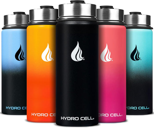 HYDRO CELL Stainless Steel Insulated Water Bottle with Straw - For Cold & Hot Drinks - Metal Vacuum Flask with Screw Cap and Modern Leakproof Sport Thermos for Adults (Black 18oz)