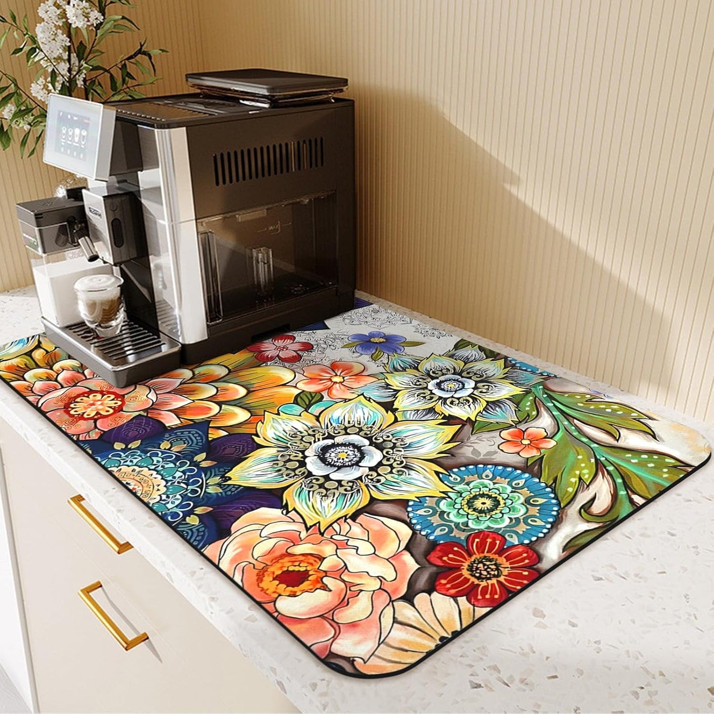 24.5" x 15.5" Dish Drying Mat & 24" x 5.5" Sink Splash Guard, Super Absorbent Drainer Rack Mat for Kitchen Counter Coffee Bar