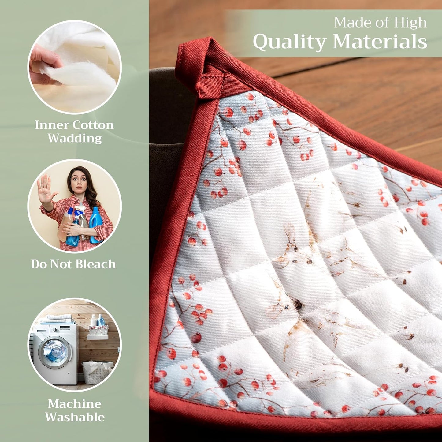 Maison d' Hermine Pot Holders 100% Cotton Heat Resistant Potholders 8" x 8" Hot Pads with Loop BBQ, Cooking, Baking, Grilling, Kitchen, Handling Hot Pans (Pack of 1, Fairytale Forest)