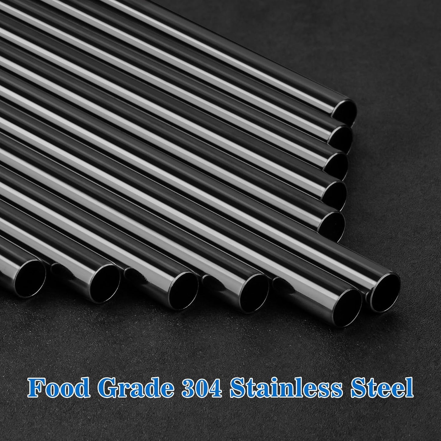 Tomorotec 11 Inch Stainless Steel Reusable Drinking Straws 14PCS & 2 Cleaning Brushes Set with Curved & Straight Designs, Compatible with 30oz Stanley Tumblers, Dishwasher Safe, BPA-Free (Black)