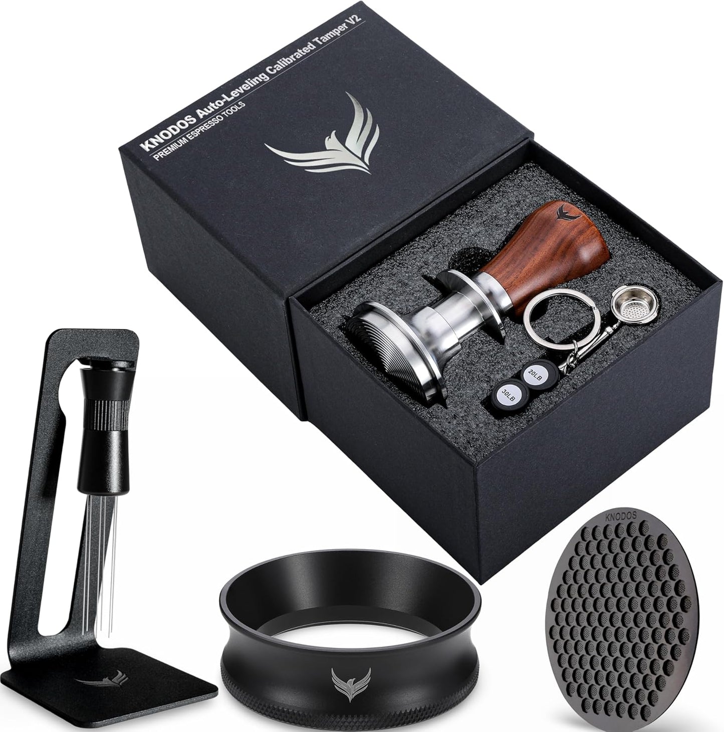 51mm Espresso Accessories Kit, Spring Loaded Calibrated Tamper, Stainless Steel Needle WDT Tool Dosing Funnel and Puck Screen Set Fits Espresso Coffee Machines and 51 mm Portafilters