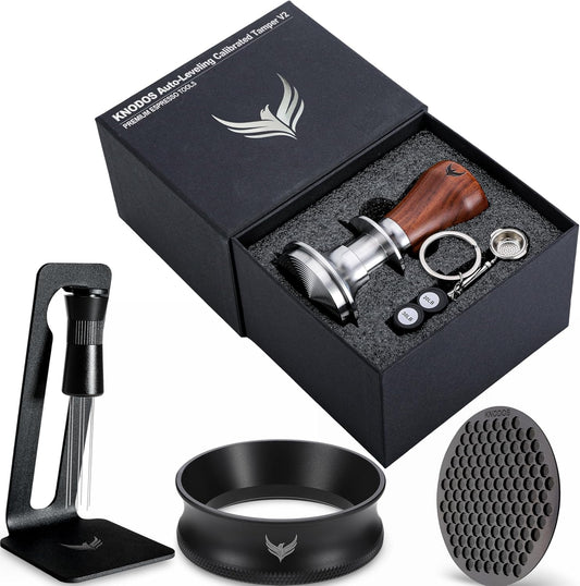 51mm Espresso Accessories Kit, Spring Loaded Calibrated Tamper, Stainless Steel Needle WDT Tool Dosing Funnel and Puck Screen Set Fits Espresso Coffee Machines and 51 mm Portafilters