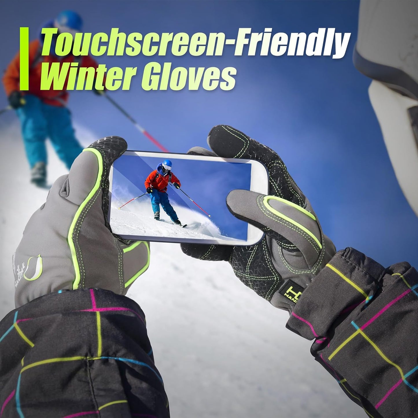 HANDLANDY Waterproof Insulated Work Gloves, 3M Thinsulate Thermal Winter Gloves for Men Women Touch Screen, Warm Ski Snowboard Cold Weather Gloves (Green-men Size, Small)