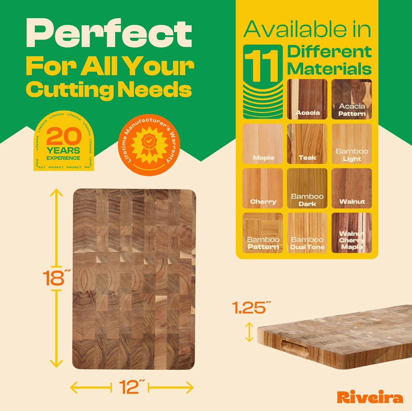 Riveira Acacia Wood Cutting Board – Gourmet Acacia Grandeur: 18 x 12 Wooden Cutting Board – Natural Wooden Cutting Boards For Kitchen Decorative – Innovative Juice Grooves Acacia Wooden Chopping Board