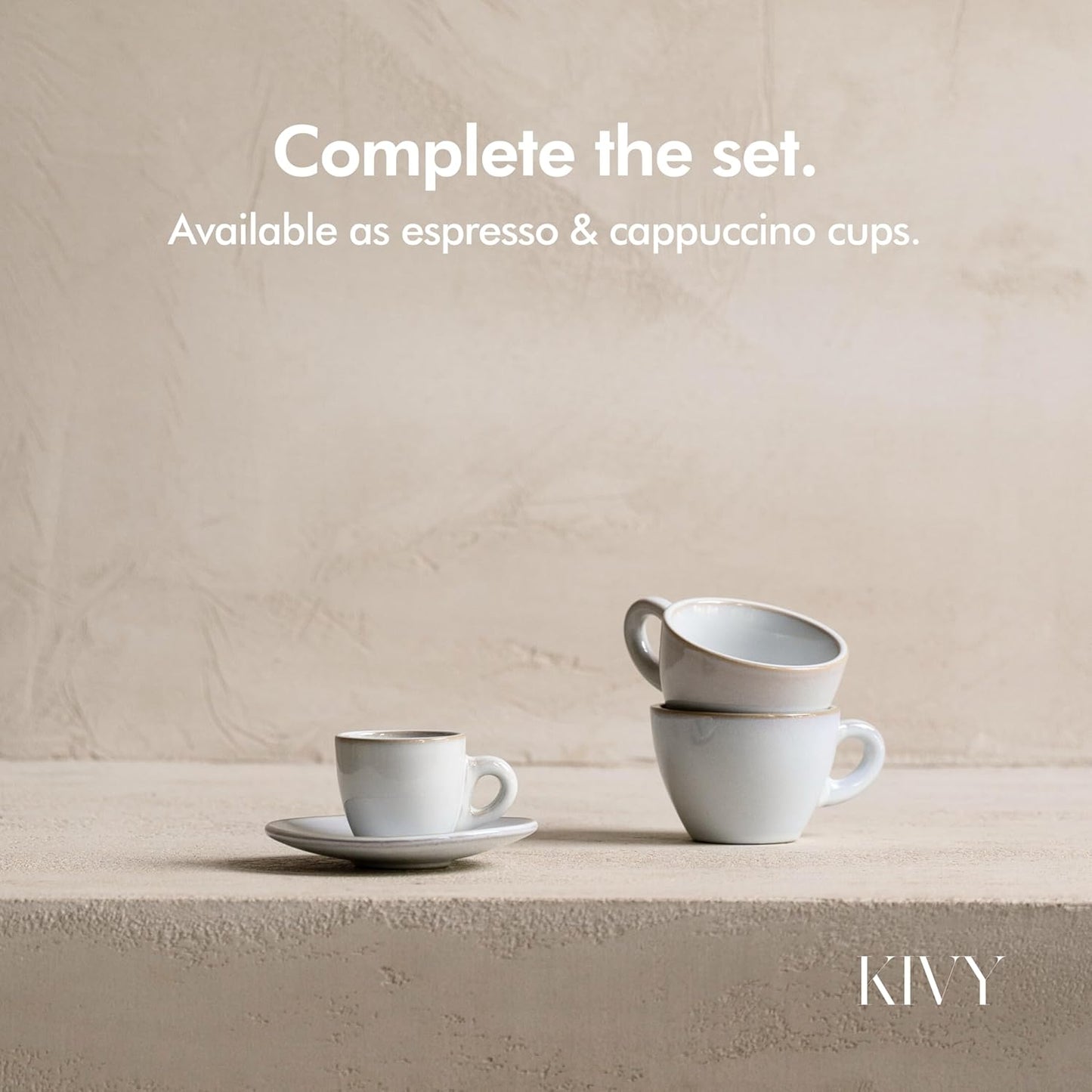 KIVY Cappuccino cups set [4x 8oz] - Thick-walled stoneware cappuccino cup set for latte art - Cappuccino coffee cups - Tazas de cafe - Latte cups - Ceramic latte art cup and saucer set of 4 - Grey