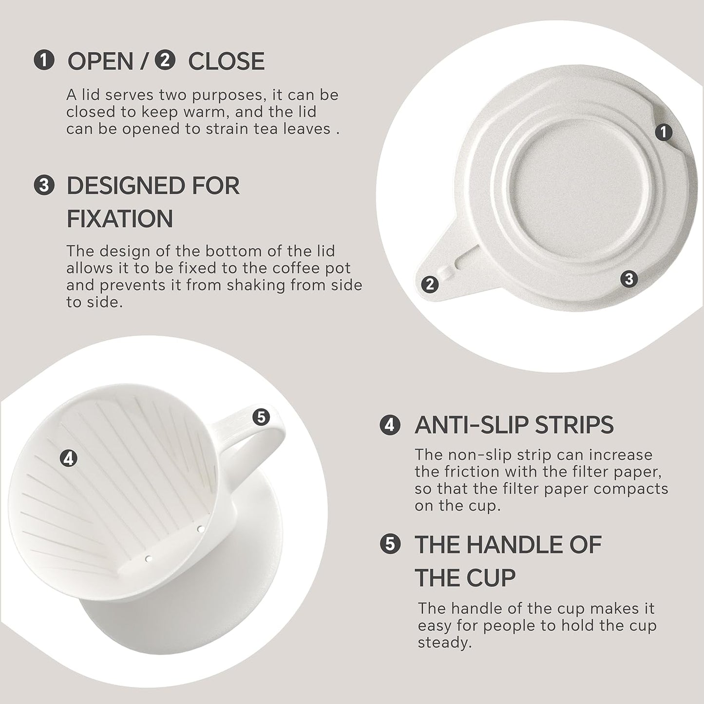 Ideus Insulated Pour Over Coffee Maker 20oz, Stainless Steel Coffee Pot Pour Over Set Camping Coffee Carafe BPA-Free with Dripper for Home, Office & Camping (White)