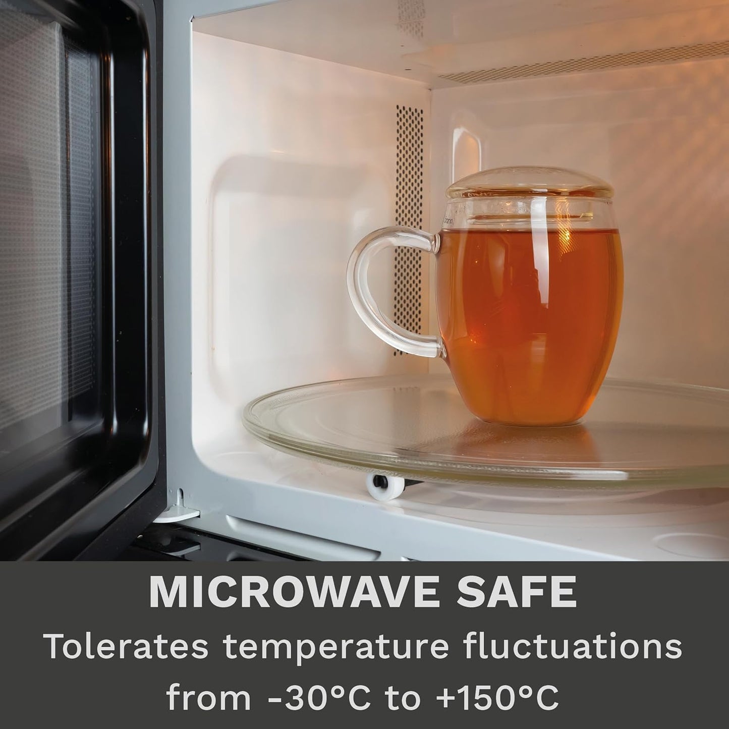 Creano Tea Glass with Stainless Steel Infuser and Glass Lid - 14oz (400ml)