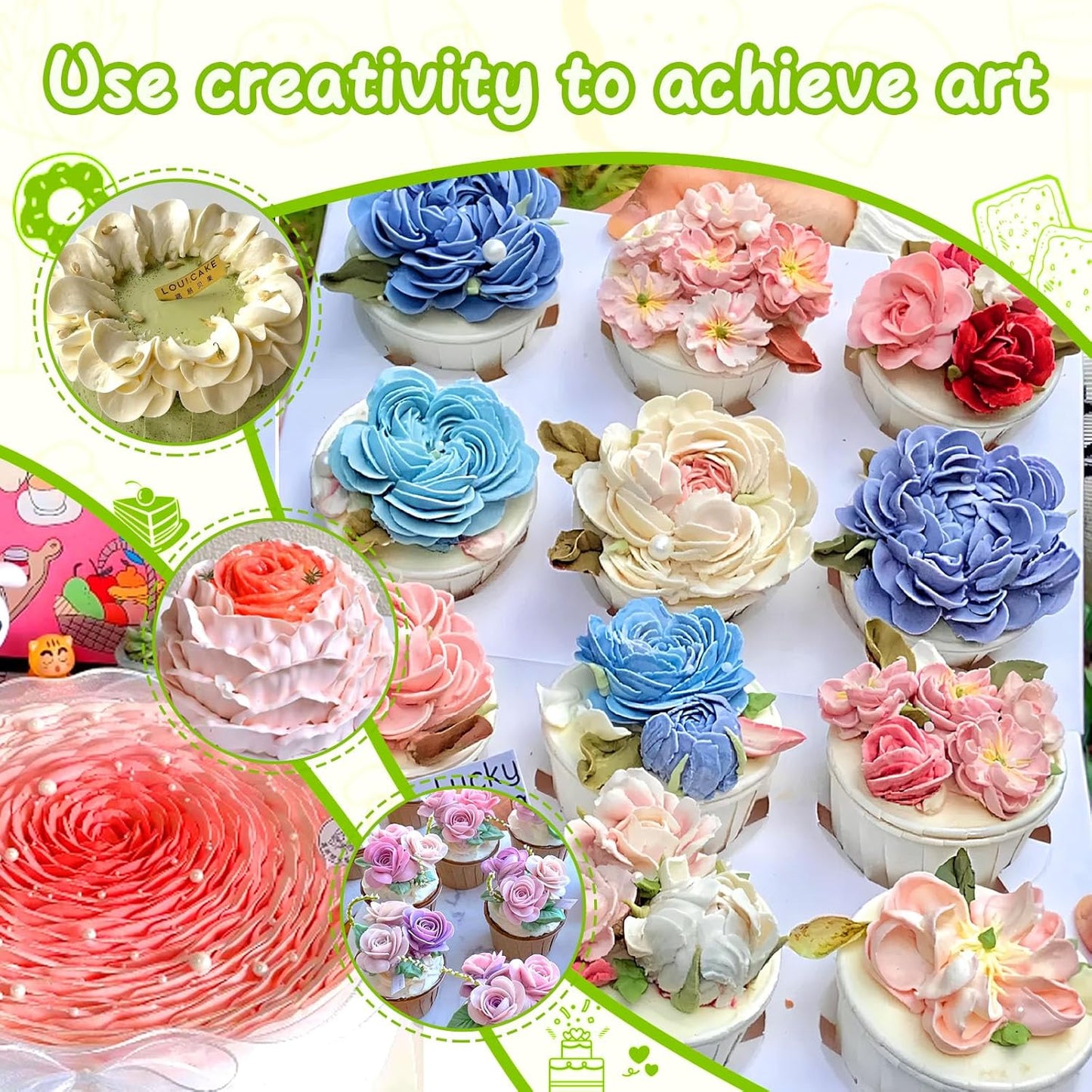 Suuker Fondant Rose Piping Tips Set, Stainless Steel Cake Decorating Pastry Tools, Cake Decorating Supplies Baking Set Tools (7 Pieces)