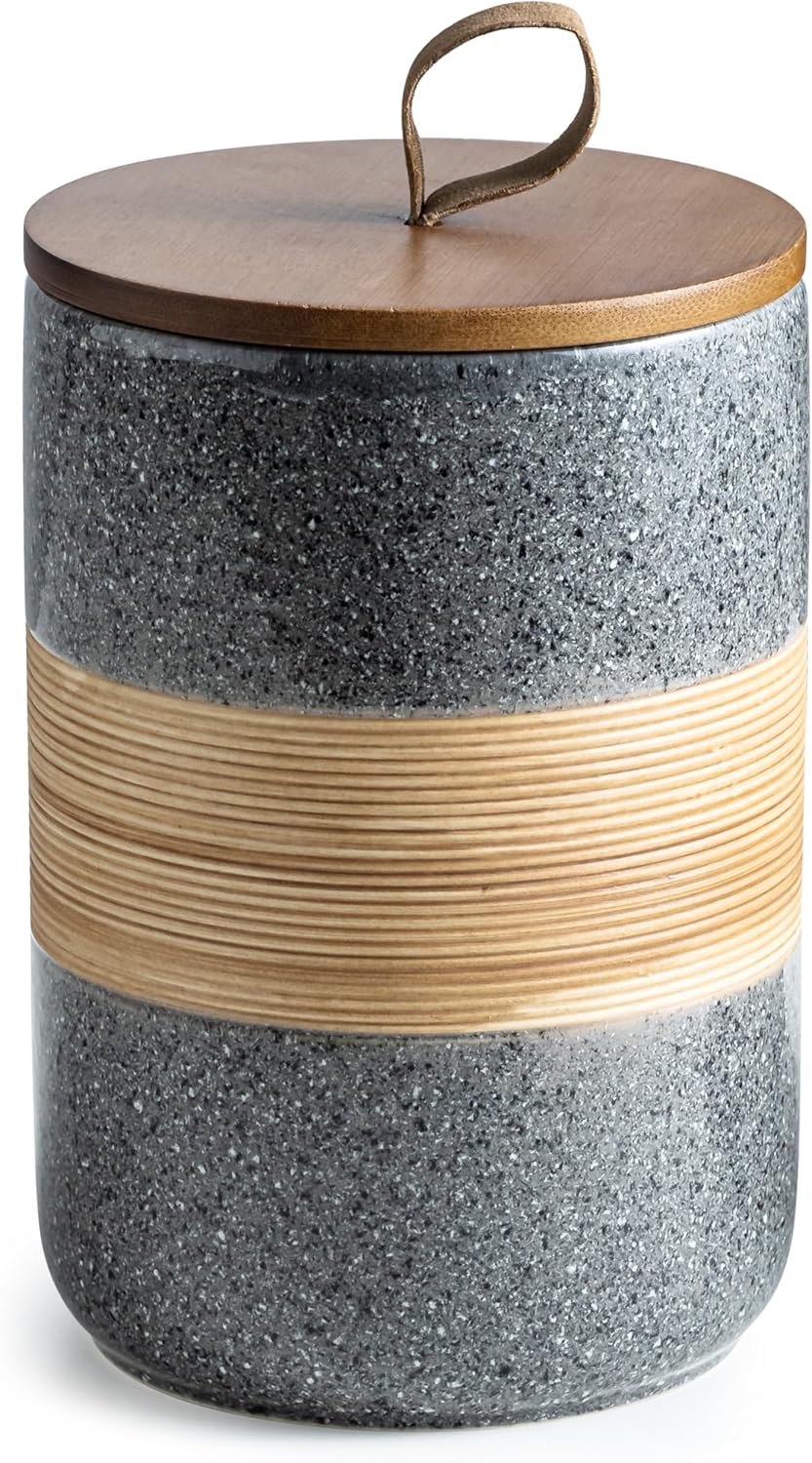 Large Storage Containers with Lids, Ceramic Coffee Container Kitchen Food Storage Cookie Jars with Airtight Lid for Spice Sugar Tea Bag, Stackable Decorative Jars for Counter, Grey & 61oz