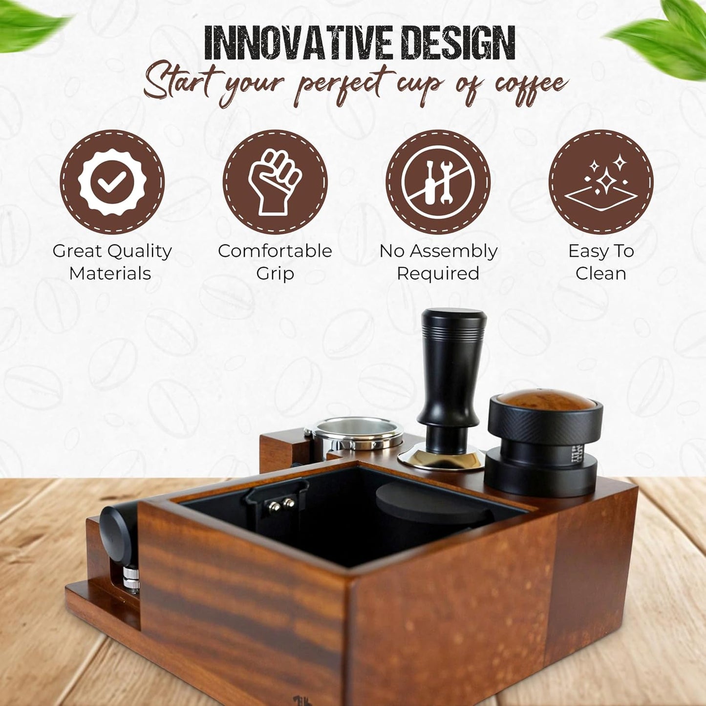 53mm Espresso Tamper, Tamping Tool, Aluminum Alloy, Stainless Steel with Premium Walnut Wood Cap Gravitational Force, Adjustable Height for 54mm Portafilters, Espresso Coffee Accessories