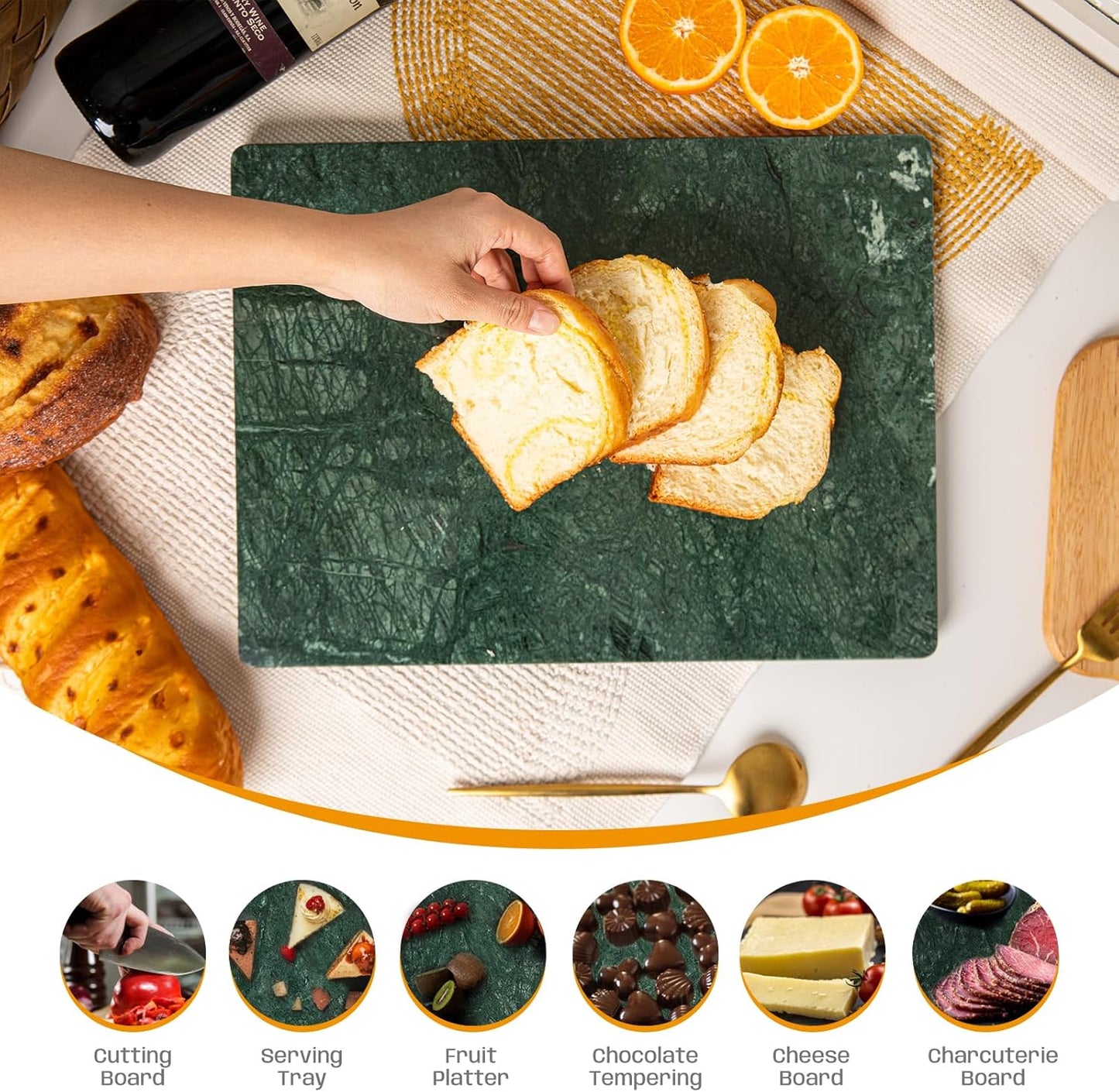 Green Marble Cutting Board 12x16 Inch, Marble Slab Pastry Board With Non-Slip Feet For Baking, Cheese, Charcuterie, Chocolate
