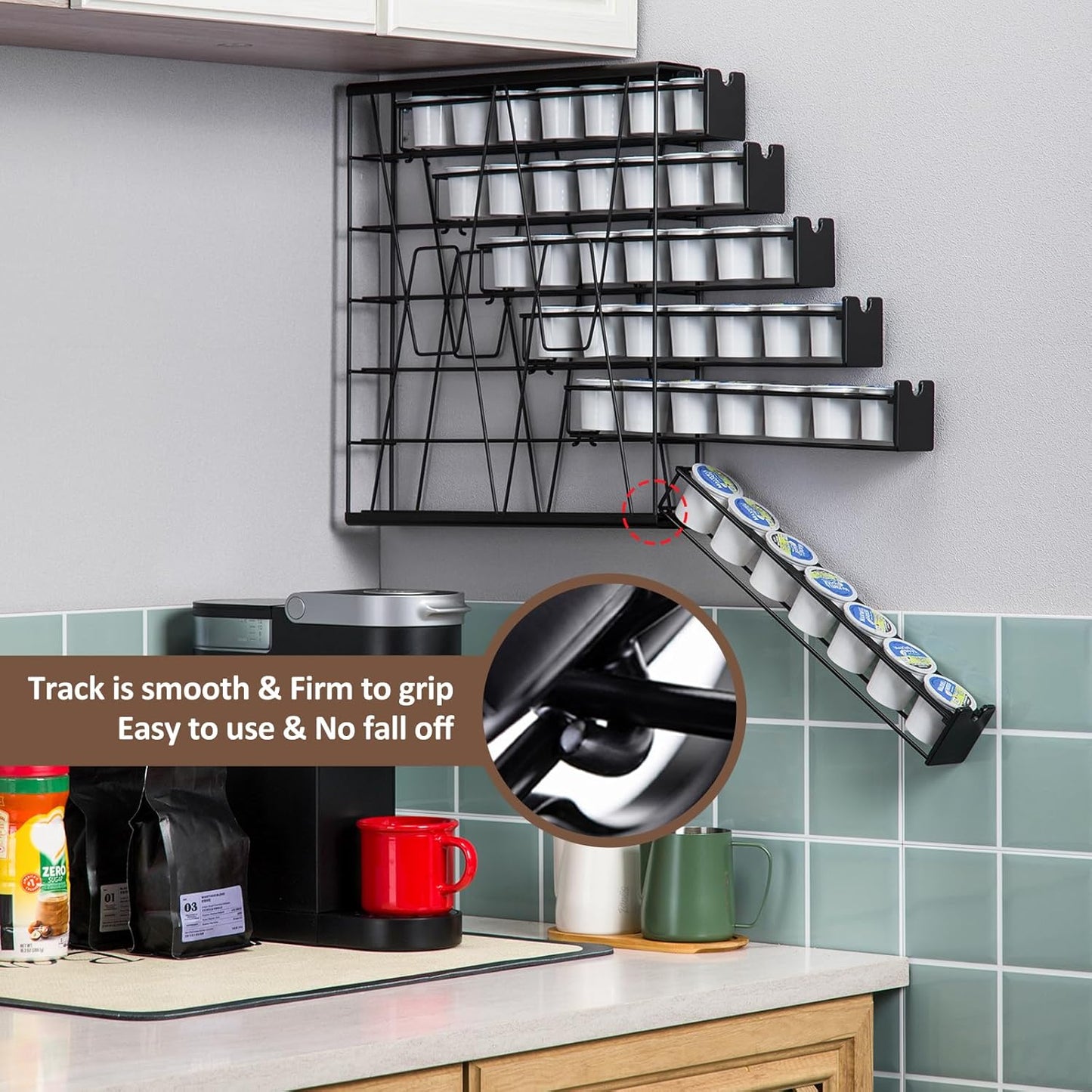 ZCDCP for K Cup Coffee Pod Holder, K Cup Holder Drawer Wall Mounted Coffee Pod Organiser (Holds 42 Coffee Pods)