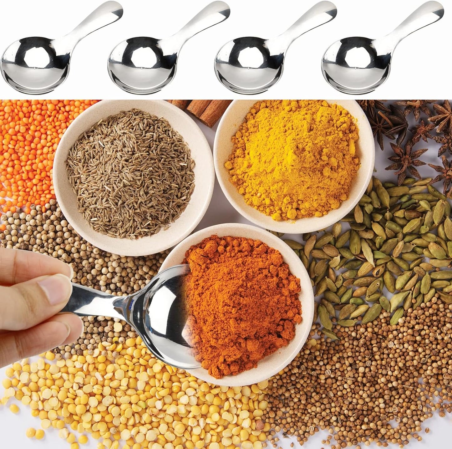 6-Piece Small Stainless Steel Spice Spoons - Canister Scoops for Condiments, Honey, Coffee, Tea, Salt, Jam, Mustard & Ice Cream