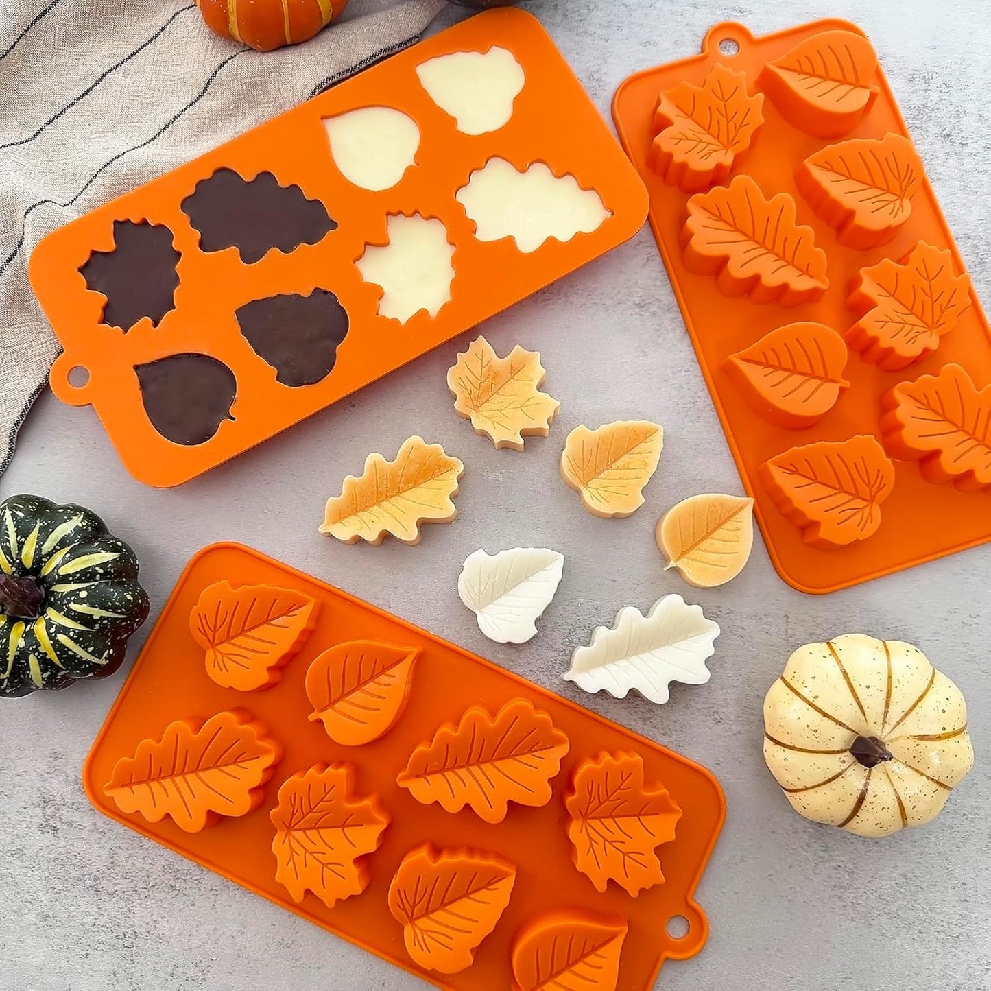3Pack Fall Chocolate Mold.Maple Leaf Silicone Candy Mold Thanksgiving Ice Cube Molds Autumn Theme Thanksging Baking Molds for Jello Soap Candle Cake Cupcake Decoraion