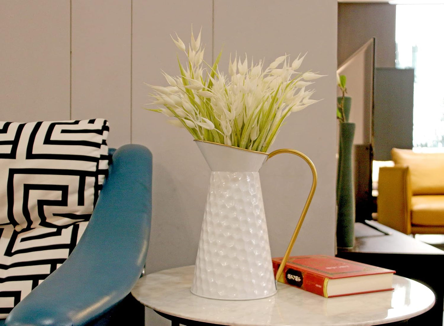 Elegant White Metal Decorative Flower Vase,Farmhouse Galvanized Pitcher,Rustic Milk Jug for Home Decor…