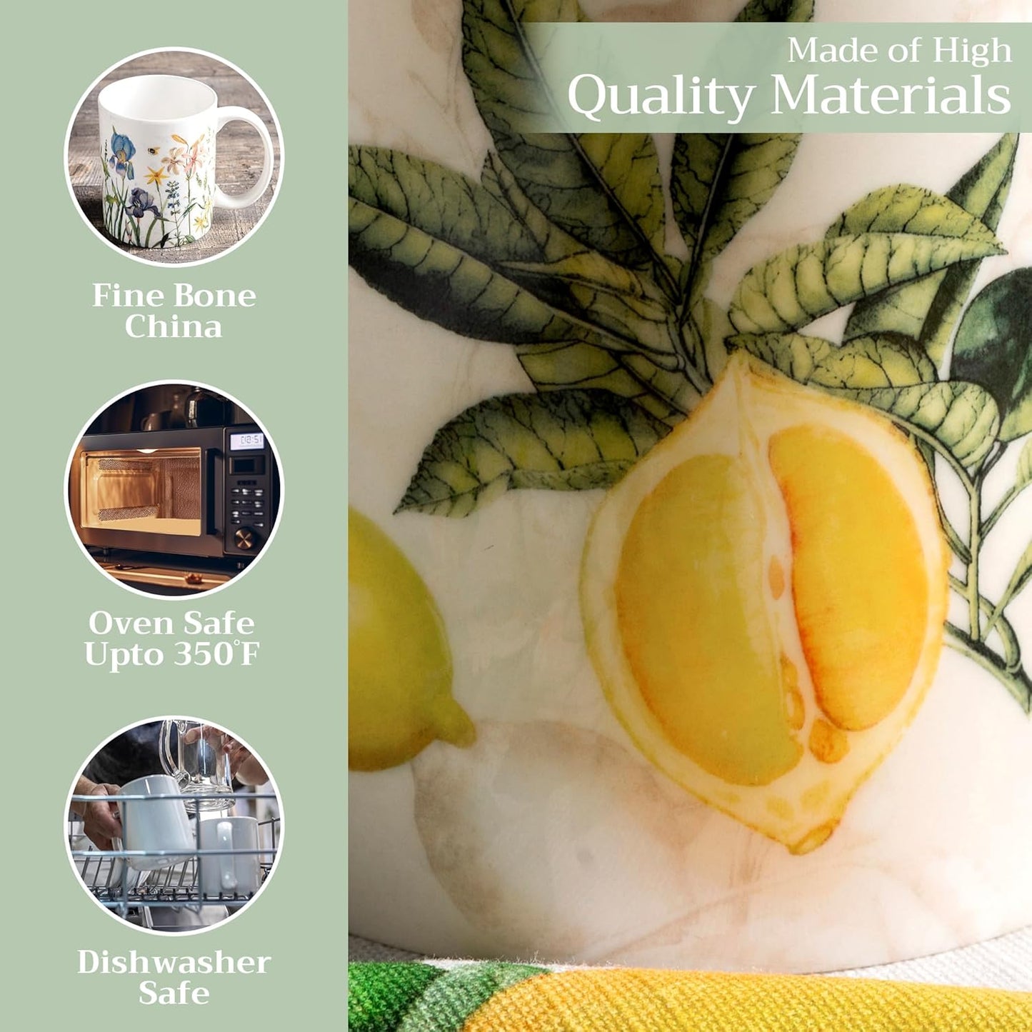 Maison d' Hermine Coffee Mug with Handles Fine Bone China Mugs Pack of Two Tea Cups for Hot Beverages Cappuccino Latte Home Restaurant Office Perfect for Gift (Limoncello, 12 Ounce)