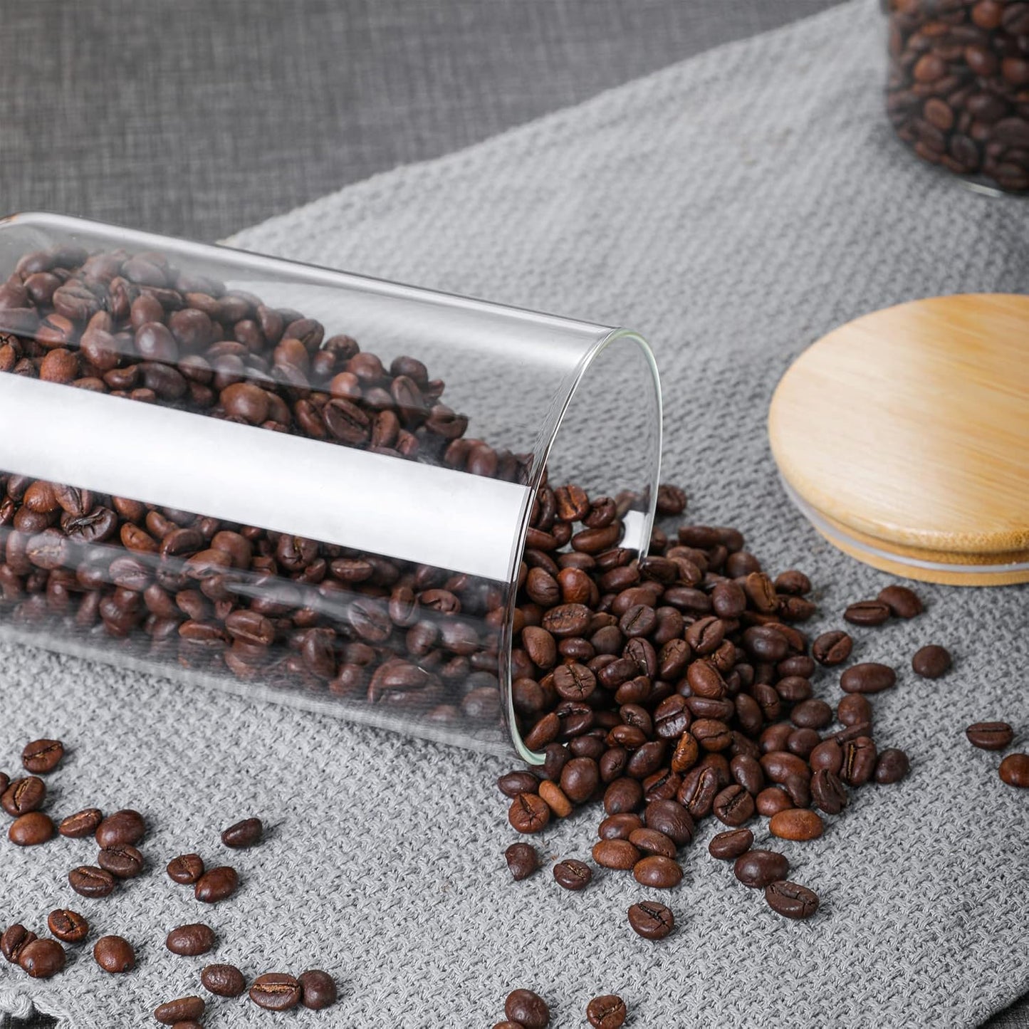 MOLFUJ 960 ML / 32 FL Oz Glass Storage Container with Wood Lid, Stackable Clear Decorative Organizer Bottle Canister Pantry Jar with Air Tight Wooden Lid for Food, Coffee, Candy, Sugar, Salt, Tea