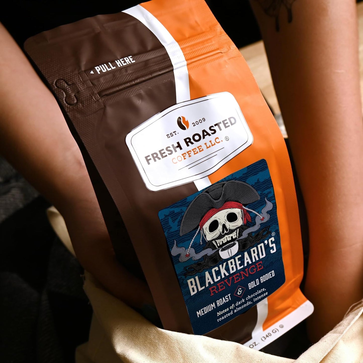 Fresh Roasted Coffee, Blackbeard's Revenge, 12 oz, Medium Roast, Kosher, Whole Bean