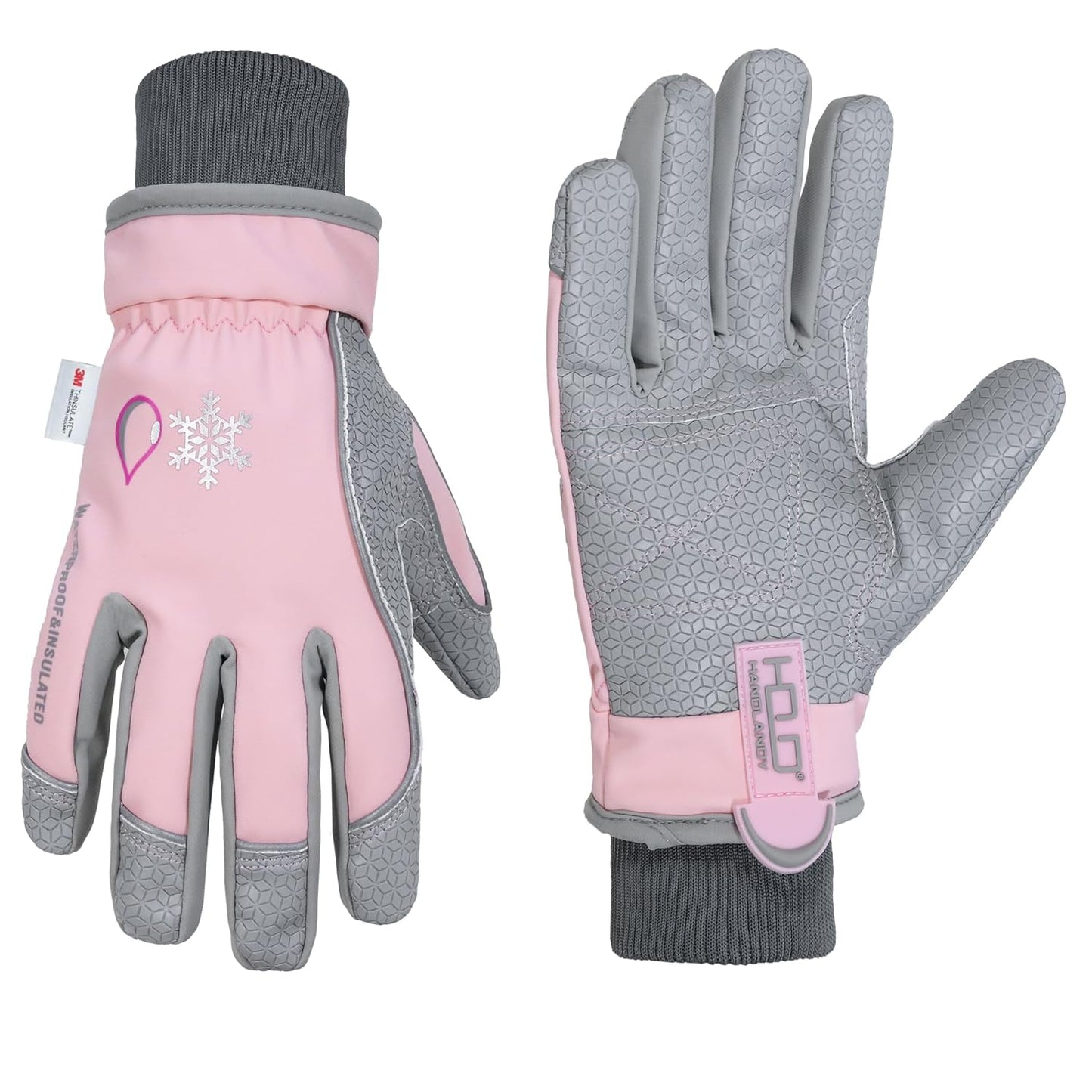 HANDLANDY Winter Insulated Work Gloves, 3M Thinsulate Thermal Water-Resistant Gloves for Men Women Touch Screen, Warm Ski Snowboard Cold Weather Gloves (Pink Grey, Small)