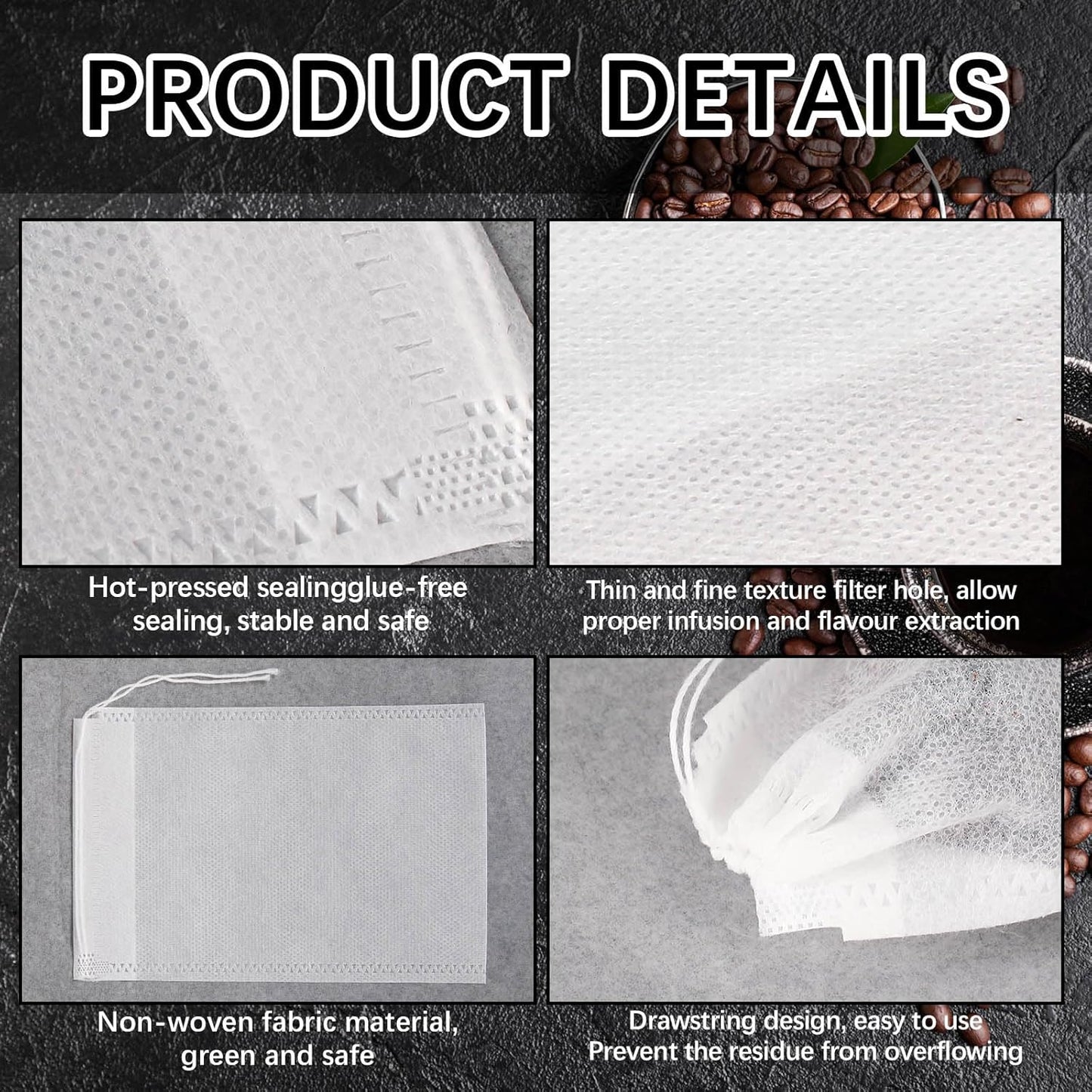 150 Pcs Cold Brew Bags 4x6 inch, No Mess Disposable Cold Brew Coffee Filter Pouches with Drawstring Large Empty Tea Bag for Loose Leaf Tea, Iced Coffee, Herbs, Spice, Home brewing, Hot pot