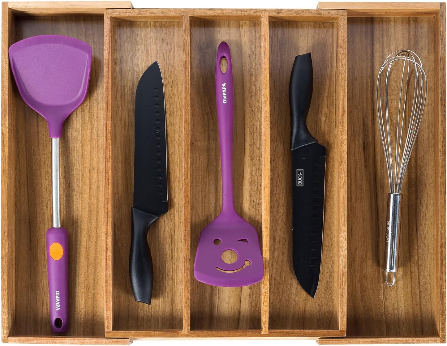 Utoplike Acacia Kitchen Drawer Organizer Expandable, Large Utensils and Cutlery Tray, Adjustable Silverware Divider for Knives Flatware