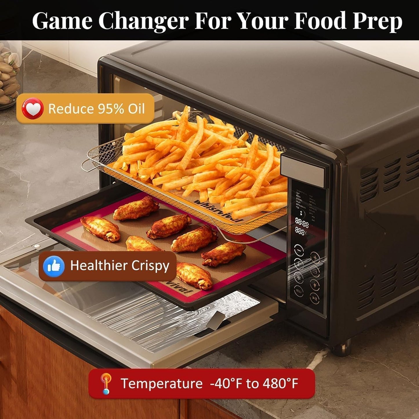 Silicone Baking Mat, 2 colors Half Sheet(16.5"x11.6") Non-Stick Baking Mat, Food Safe Silicone Mats for Baking Cookies, Macarons, Vegetables, 480℉ Heat Resistant (Deep Raspberry & Amber)