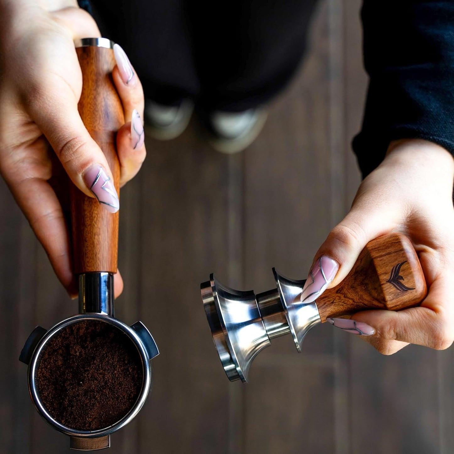 54mm Breville Espresso Accessories Kit 6 pcs 54mm Bottomless Portafilter, Spring Loaded Tamper, Coffee Distributor, Dosing Funnel,Puck Screen and Espresso Station Organizer Knock Box