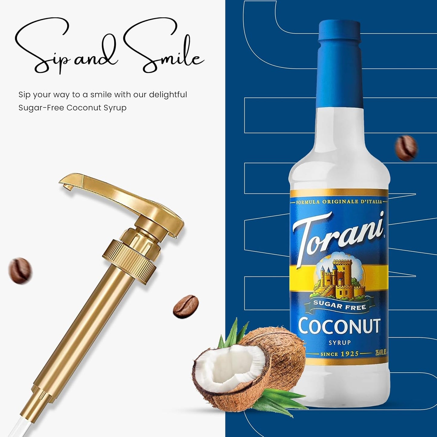 Jimoco® Syrup Pump Dispenser + Torani® Sugar Free Coconut Syrup, 25.4 oz - Coffee Syrup Pump & Flavoring Bundle
