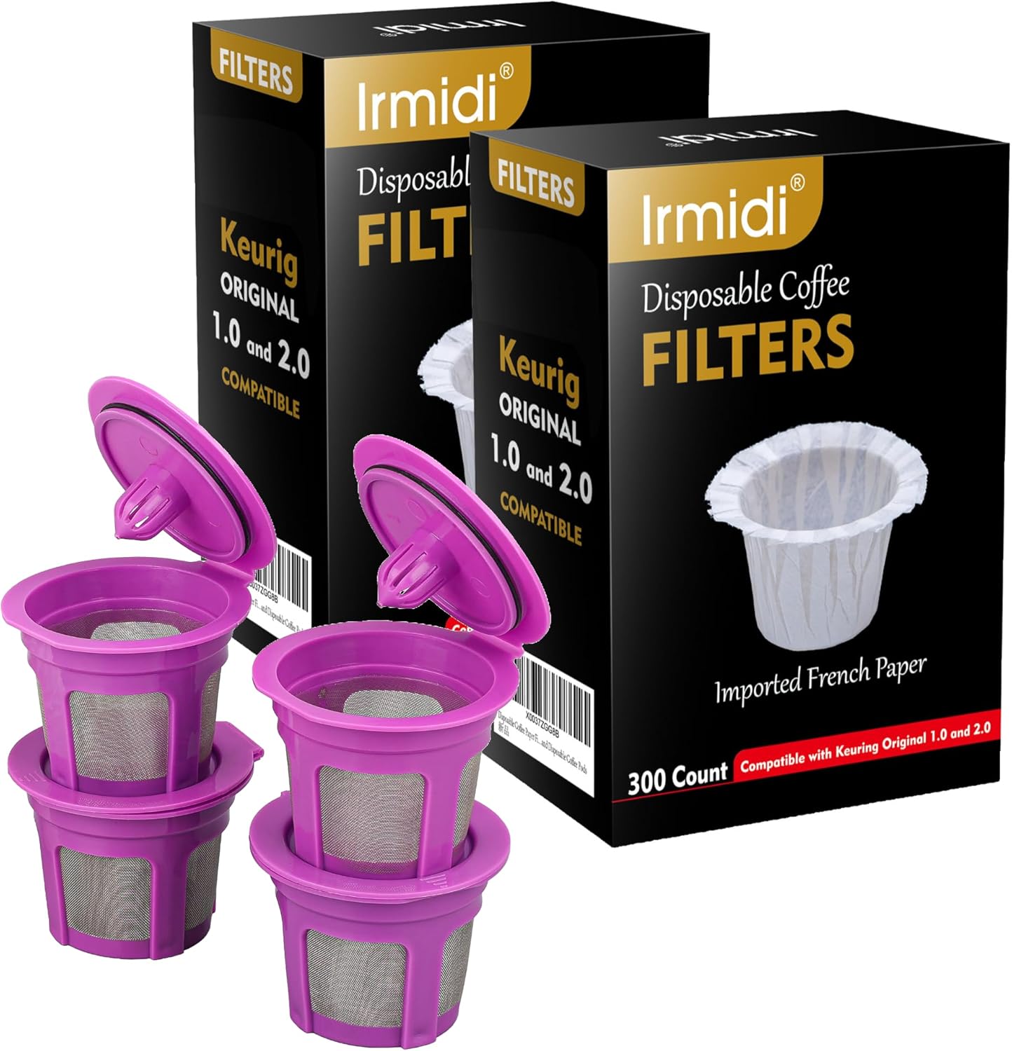 600 Count Disposable Paper Coffee Filters with 4 Pack Reusable K Cups, Compatible with Keurig 2.0 and 1.0 Coffee Maker