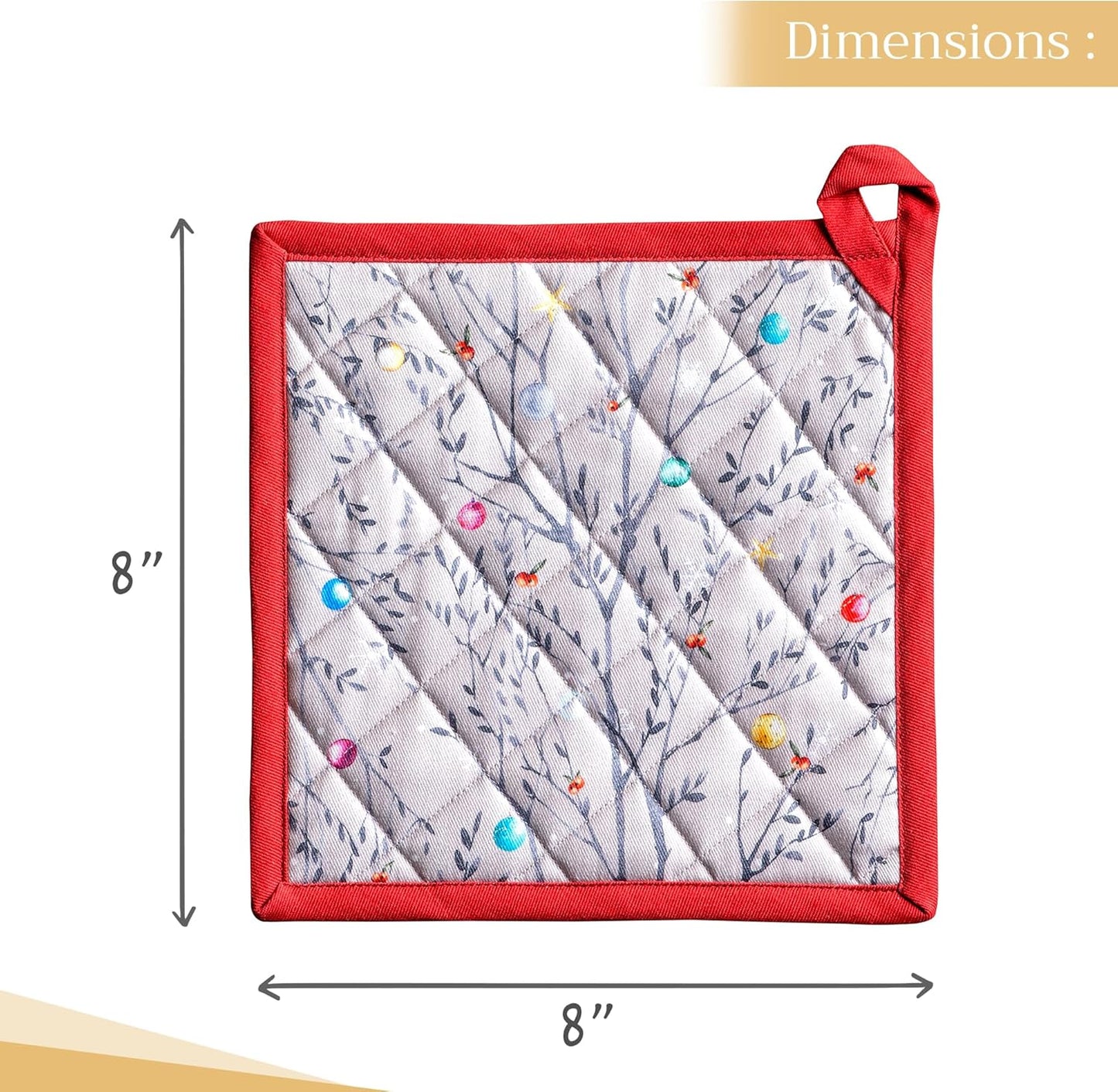 Maison d' Hermine Pot Holders Set 100% Cotton Heat Resistant Potholders 8" x 8" Hot Pads with Loop BBQ, Cooking, Baking, Grilling, Kitchen, Handling Hot Pans (Pack of 2, Fairy Christmas)