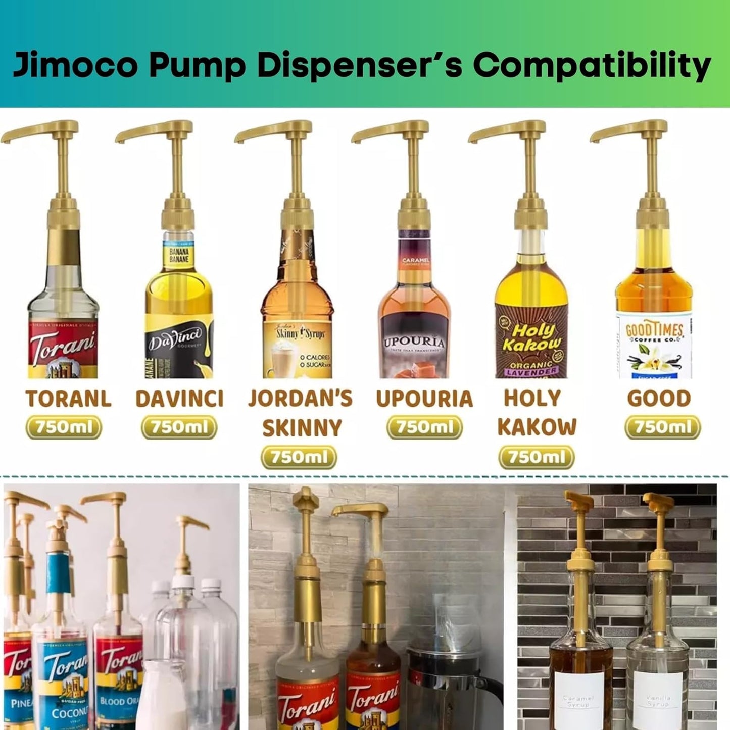 Jimoco® Syrup Pump Dispenser + Torani® Sugar Free Green Apple Syrup, 25.4 oz - Coffee Syrup Pump & Flavoring Bundle